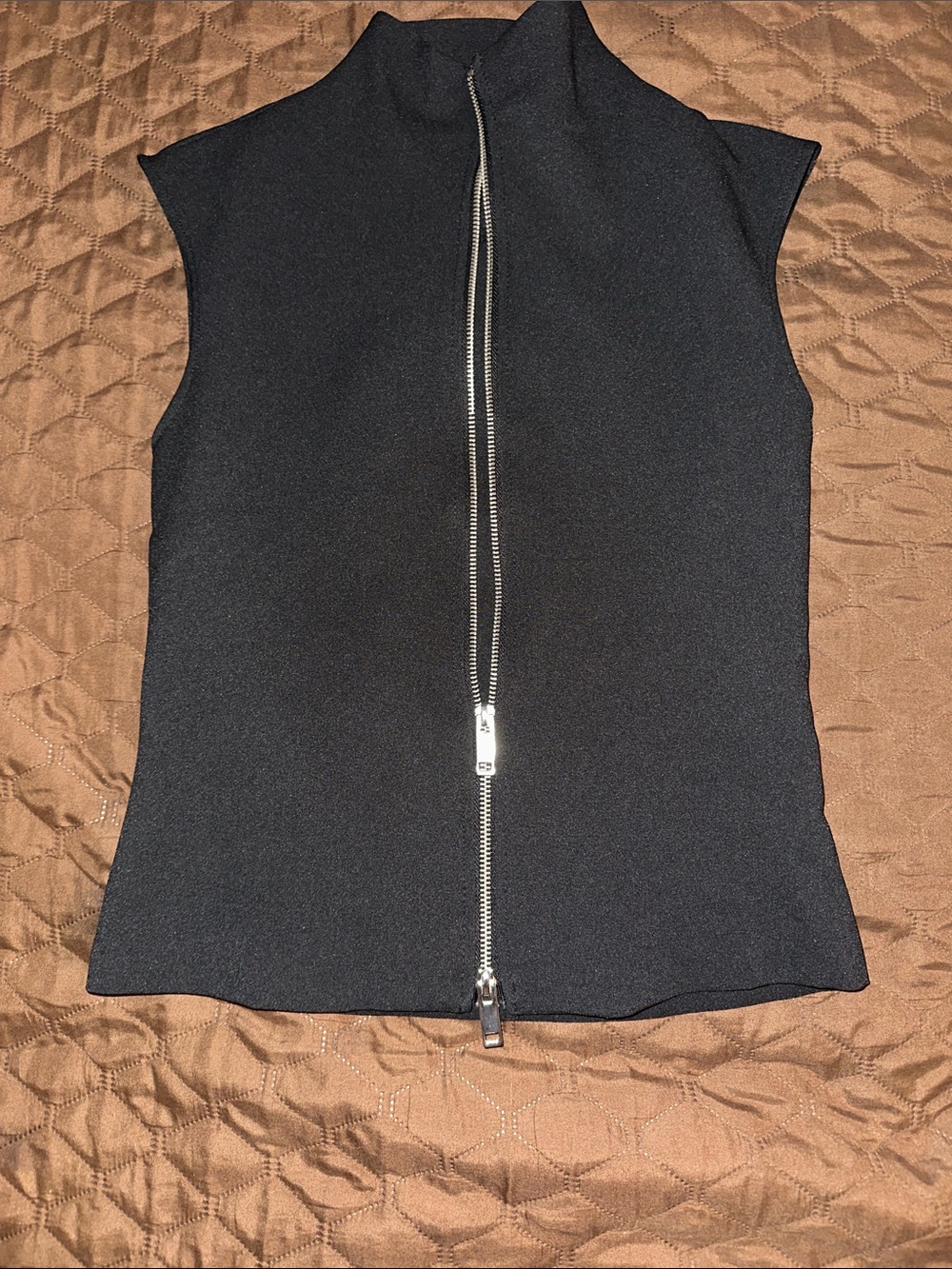 Zara Black Sleeveless Zip-Front Mock Neck Top